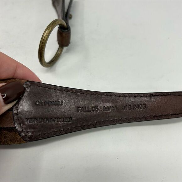 Eddie Bauer Brown Layered Leather Boho Waist Belt Brass D-Ring Adjustable Size M - Picture 5 of 7